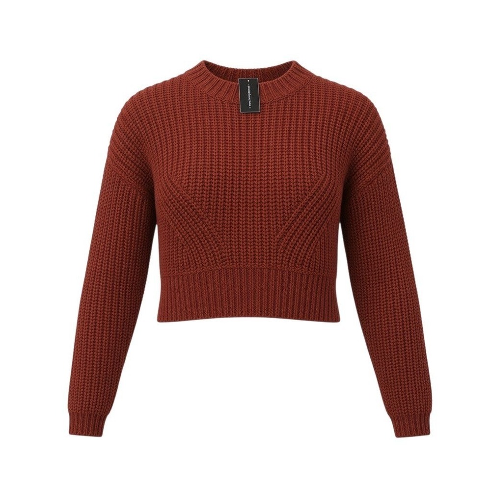 Moon & Madison Rust Orange Cropped Waffle Knit Crew Neck Sweater Small NWT